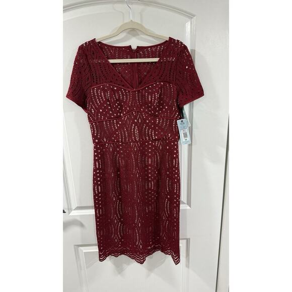 NUE by Shani Blue Label Lace Dress Size 8 Wine Nude Sheath NWT - Picture 10 of 10